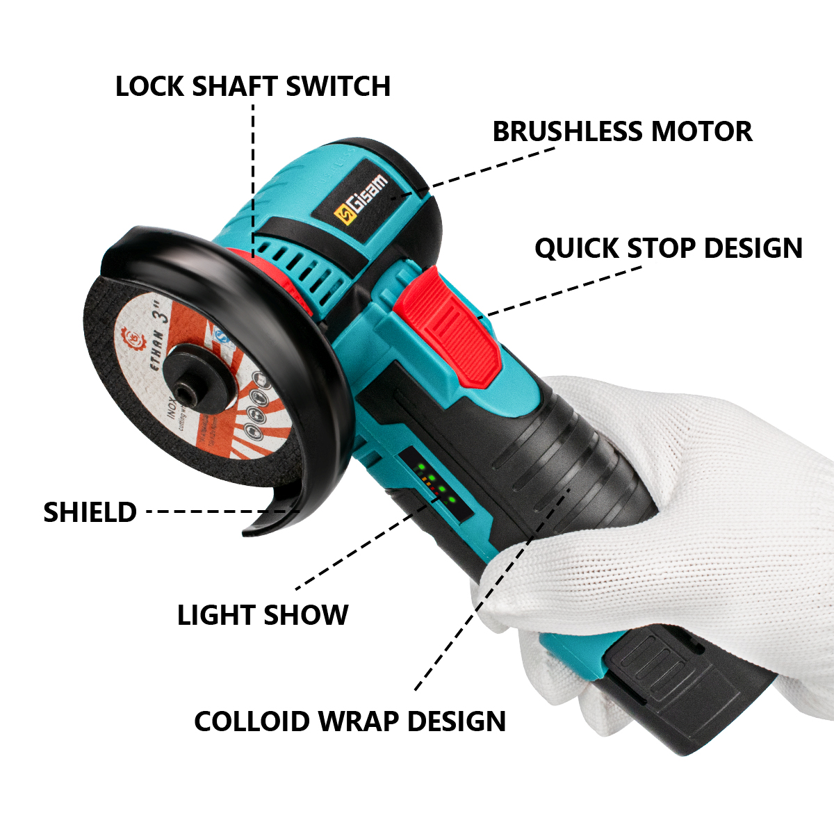 Smerigliatrice angolare a batteria da 12 V - Doppio pacco batteria + caricatore rapido