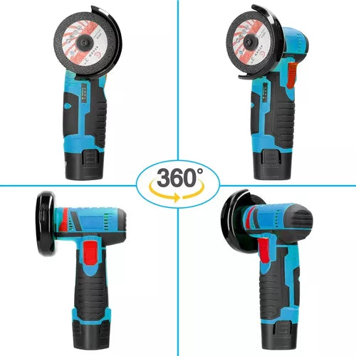 Smerigliatrice angolare a batteria da 12 V - Doppio pacco batteria + caricatore rapido