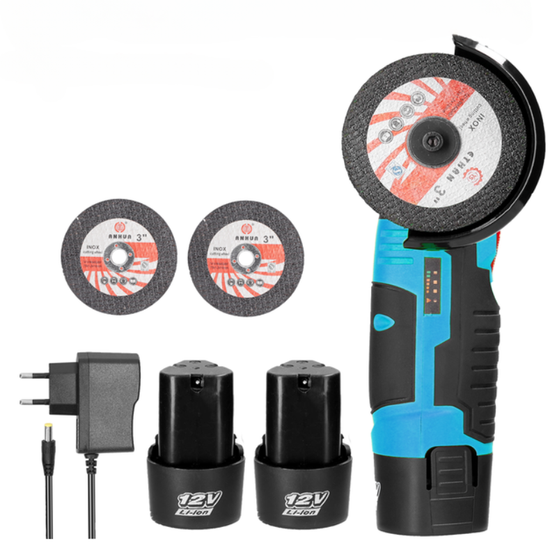 Smerigliatrice angolare a batteria da 12 V - Doppio pacco batteria + caricatore rapido