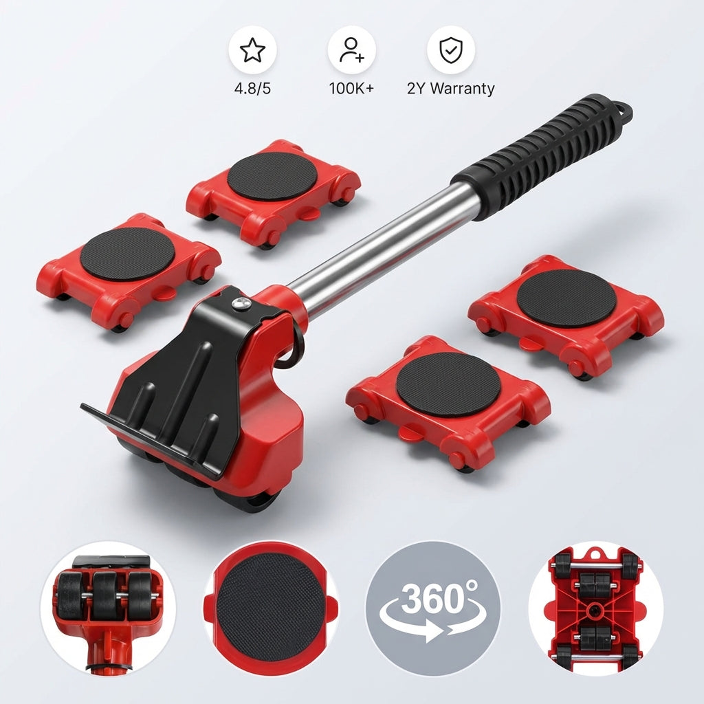 4-częściowy zestaw do podnoszenia i przenoszenia ciężkich mebli - podnoszenie do 150 kg bez wysiłku